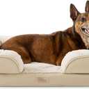 Town & Country Everyday CuddleTown Comfy Solid Bolster Sofa Pet Bed, Supportive & Calming Egg Crate Foam, Non-Slip Bottom, Machine Washable Cover, Beige, Large 35"x25"x8"
