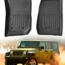 Car Floor Mats for Jeep Wrangler: 2007-2018 JK 2-Door & JKU 4-Door, All Weather Rubber Car Accessories Front Row Liners, for Wrangler 2007 2008 2009 2010 2011 2012 2013 2014 2015 2016 2017 2018 Black