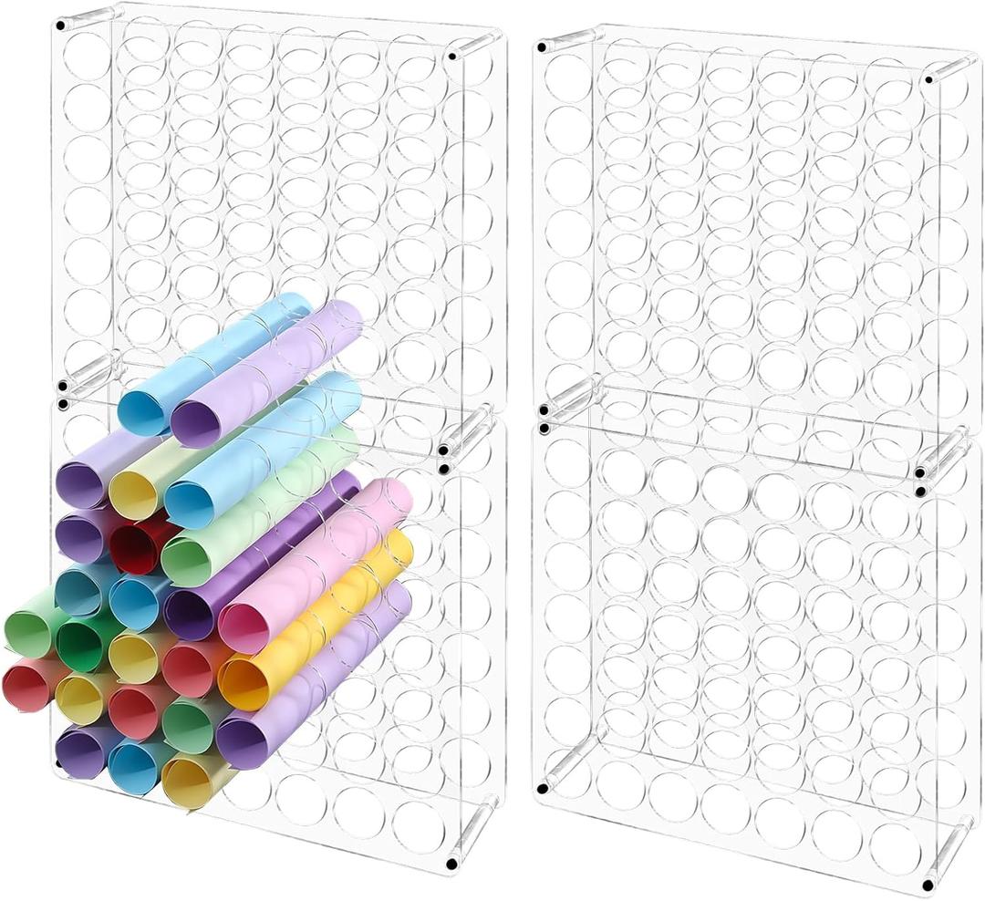 Wenqik 2 Pack Vinyl Storage Organizer 98 Holes Acrylic Vinyl Roll Holder Easy to Assemble Organizer Storage Craft for Room Art Organization Decor (16 x 16 Inch)