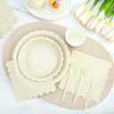 175 Pcs Ivory Paper Plates and Napkins, Beige Party Supplies Include Scalloped Cream Plates Napkin Cup Plastic Cutlery for Wedding, Bridal&Baby Shower, Birthday