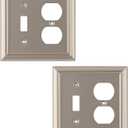 SLEEKLIGHTING Brushed Nickel Outlet Covers and Switch Plates-Decorative Wall Plate Light Switch Cover Beveled -Variety of Styles: Decorator/Duplex/Toggle/Size: 2Gang Combo Toggle and Receptacle(2Pack)