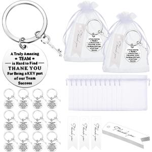 Yinkin 36 Pcs Employee Appreciation Gifts Thank You Coworker Keychain Gifts with Organza Bags and Thank You Cards (White)