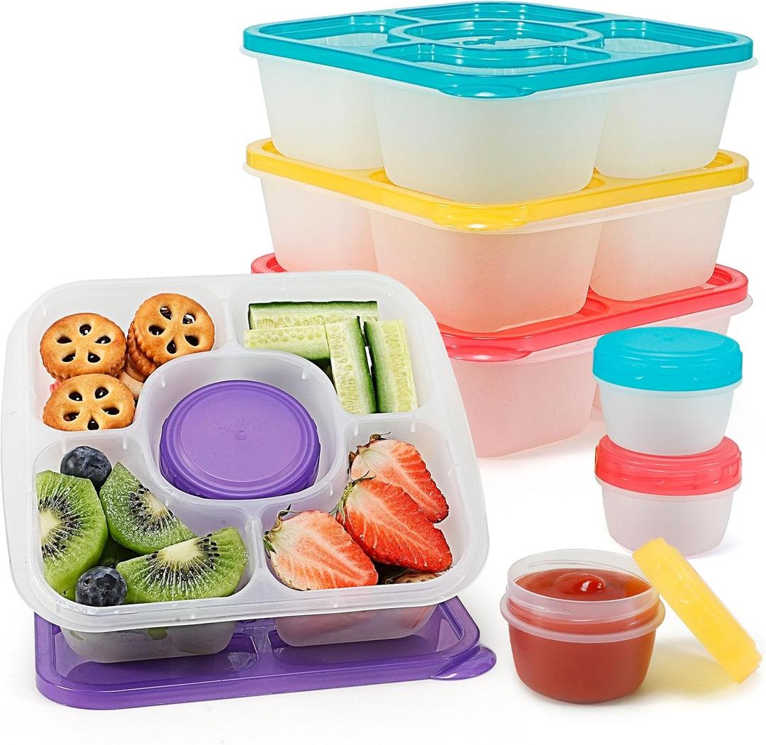 Caperci Original Bento Snack Box Containers for Kids & Adults - Lunchable Food Containers 5 Compartments with 4 Leakproof Small Containers, BPA-Free, Set of 4