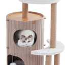 Cat Tree Tower with 2-Storey Large Felt Cat Bed Cave, Cozy Cats Tunnel Condo with Washable Cushions, 36.6" (Camel)