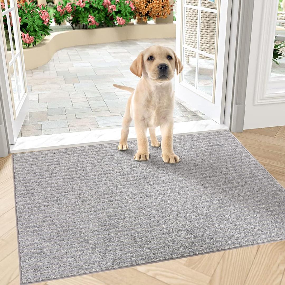 COSY HOMEER Indoor Door Mat Floor Mats Dirt Trapper Wet Shoes and Paws, Front Door Outside Entry Welcome Outdoor Entrance Dog Cat Mat, Anti Slip Washable, 24"x35",Grey