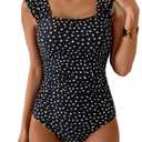 B2prity Womens One Piece Swimsuit Square Neck Tummy Control Bathing Suits Modest Full Coverage Ruched Swimwear, Size Large