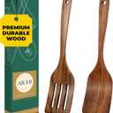AIUHI Teak Wood Spatula for Cooking, Durable Flat Turner and Slotted Spatula for Nonstick Cookware, Long Handle Natural Wooden Cooking Utensils 2 Pieces