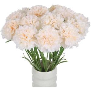Uznaeoi Fake Carnations,15PCS Champagne Carnations Artificial Flowers 22.83in Silk Carnations with Stems for Wedding Party Home Table Decor(Champagne)
