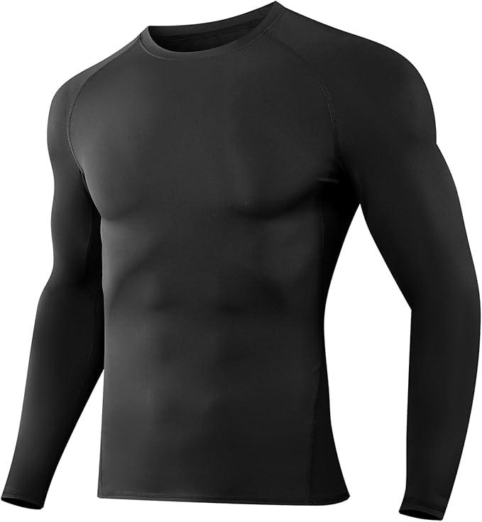 Dalavch 2 Pack Men’s Compression Shirts Long Sleeve Athletic Workout Rash Guard Gym Active Sports Undershirt Base Layer Top, Black & Blue, M