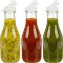 kitchentoolz 3 Pack  32oz Tall Glass Salad Dressing Shaker Bottles  Salad Dressing Dispenser Containers for Marinades, Sauces, and Oil Blends with Tamper-Proof Lids (White Spout)