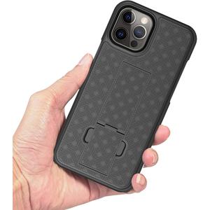 HIDAHE Compatible with iPhone 12 Pro MAX(6.7"), Combo Shell & Holster Slim Shell Case for Men with Built-in Kickstand + Swivel Belt Clip Holster for Apple i-Phone 12 Pro MAX 6.7'' ONLY, Black