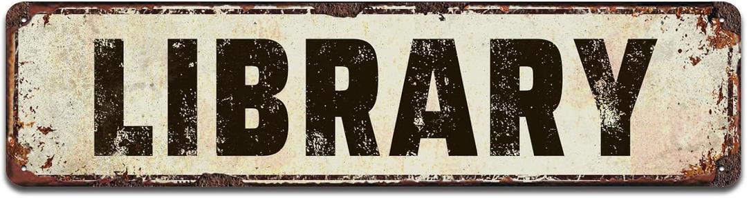 Library Vintage Home Tin Plaque Books Reading Wall Decor, Metal Street Signs 4X16 Inch