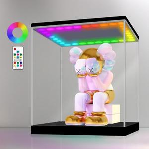 LANSCOERY Clear Acrylic Display Case with RGBW LED Light, Showcase and Display Box, Dustproof with UV Protection, Perfect for Figures Collectibles - 17.7x17.7x17.7inch
