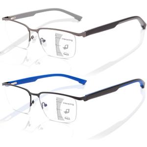 LianSan Metal Progressive Multifocus Reading Glasses Men Women,No-Line Trifocal Blue Light Blocking Blocking Computer Readers(Multicolor P,2.75x)
