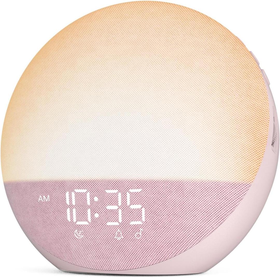 Sunrise Alarm Clock White Noise Machine: Natural Wake Up Light - Dimmable Clock with Bluetooth Speaker for Bedroom - 25 Sleep Sounds for Baby Adults Kids Sakura Pink