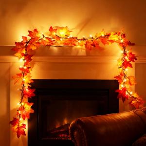 ACRAFT Winter Decorations Fall Leaf Garland with Lights Plug in String Lights, Fall Lighted Garland Fairy Light for Festival Lighting Strings Indoor Outdoor Christmas Decor 12ft 50 Bulbs