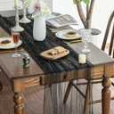 Artoid Mode 6PCS Pearl Black Gauze Table Runner 120 Inch 10FT, Seasonal Sheer Dining Holiday Wedding Birthday Baby Shower Table Decor for Home Party, 28" x 120", 6pc