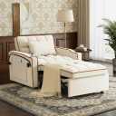Convertible Sleeper Chair, Chairs Bed Sleepers for Adults, Pull Out Chair Sleeper with Bracket and Cup Holder, 3 in 1 Sofa Bed Chairs for Small Spaces, Living Room, White