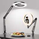 Ring Light for Desk, Overhead Phone Mount with 10" Selfie Light with Stand, Luxsure Phone Tripod with Light for Recording, Streaming, Vlogging, TikTok YouTube Creator Essentials with Bluetooth Control