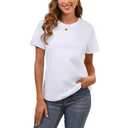 100% Cotton White Basic T Shirts for Women, Crew Neck Short Sleeve Shirts, Loose Fit Plain Workout Tshirts, Tops, Undershirts, Size Small