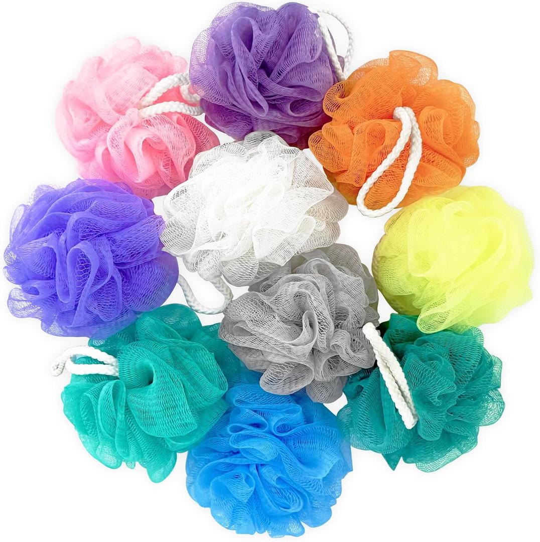 10 Pcs Bath Loofah Shower,Mesh Sponge Pouf,Soft Mesh Shower Loofahs for Body Wash,Bathing Accessories,Bathroom(10 Colors)