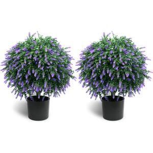 21.6” Tall Artificial Lavender Topiary Ball Tree Set of 2 Pack Potted Bushes UV Resistant Potted Plants for Indoor Outdoor Home Garden(Purple)