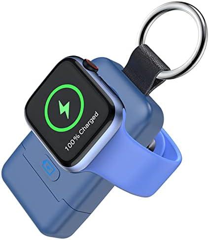 Portable Wireless Charger for Apple Watch,HUOTO Upgraded iWatch Charger 1400mAh Smart Keychain Power Bank,Portable Magnetic iWatch Charger for Apple Watch Series 8/UItra/7/6/SE/5/4/3/2/1 (Blue)