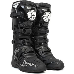 Scoyco Dirt Bike Boots for Men, Enduro Motocross Boots with Shin Guard & Ankle TPU Protection Full Leather Off-road Riding Boots (10, Black)