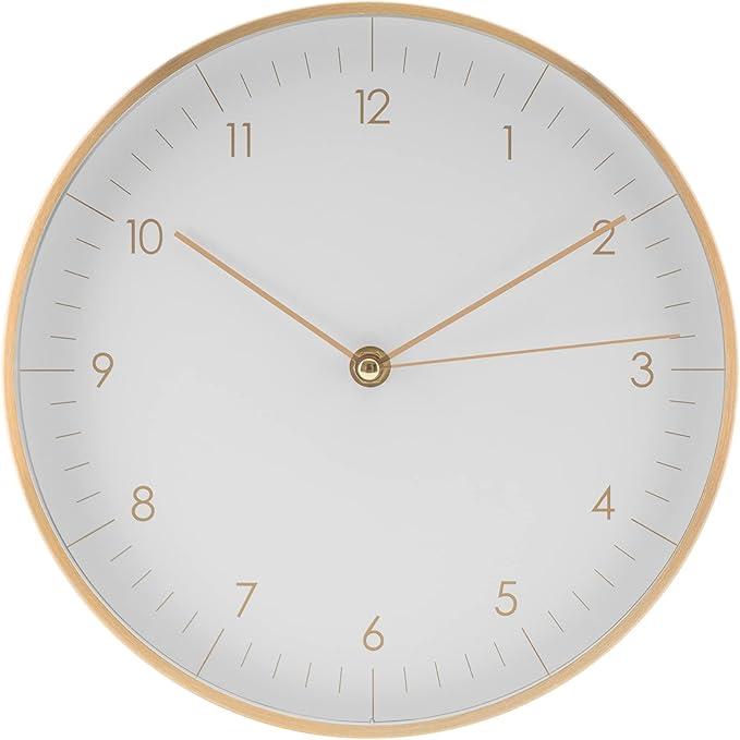 LUUK LIFESTYLE Quartz Wall Clock with Silent Movement and no Ticking, Scandinavian Design, Housewarming Gift idea, Decoration, in White and Gold
