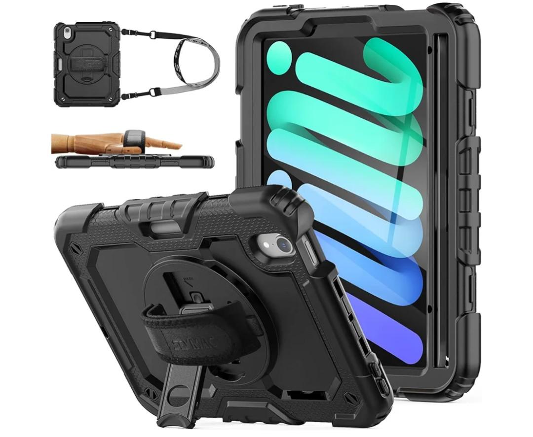 SEYMAC stock Case for iPad mini 7 (A17 Pro) 2024/ Mini 6 8.3'' with Screen Protector Pencil Holder [360 Rotating Hand Strap] &Stand, Drop-Proof Case for iPad mini 7th/6th Generation 8.3", Black