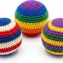 3 x 3 Pack Knitted Footbag, Sand Filled Ball - Durable Handmade Kick for Kids Adults Outdoor Game Multicolored Geometric Pattern (Random Color)