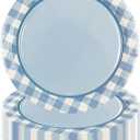 4 x 50PCS Blue Gingham Birthday Plates, 7 Inch Disposable Gingham Cake Plates Plaid Dessert Plates for Picnic Barbecue Baby Shower Wedding Birthday Party Decorations