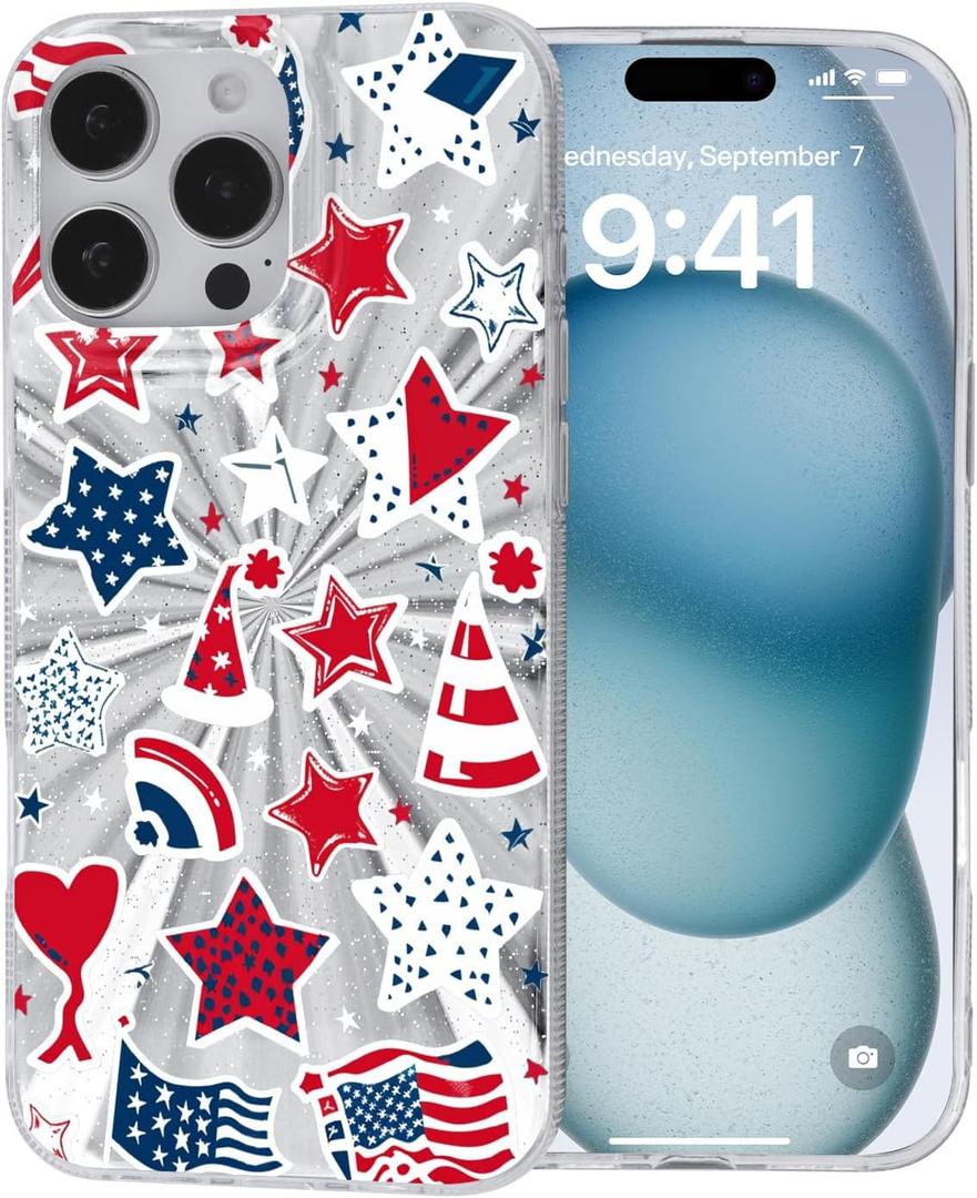 Beautiful Stars for iPhone 16 Pro Max Case, Aurora Refraction Shockproof Cover, Nano-Gradient Light Effect, 0.02 inch Slim TPU, Gliter/Bling/Anti-Yellowing Apple Phone Case for Women Girl Girly