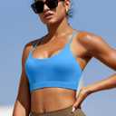 RUNNING GIRL Y-Back Sports Bras for Women, Medium Impact Wirefree Padded Bra Workout Crop Top Longline Sports Bra Push up (Blue)