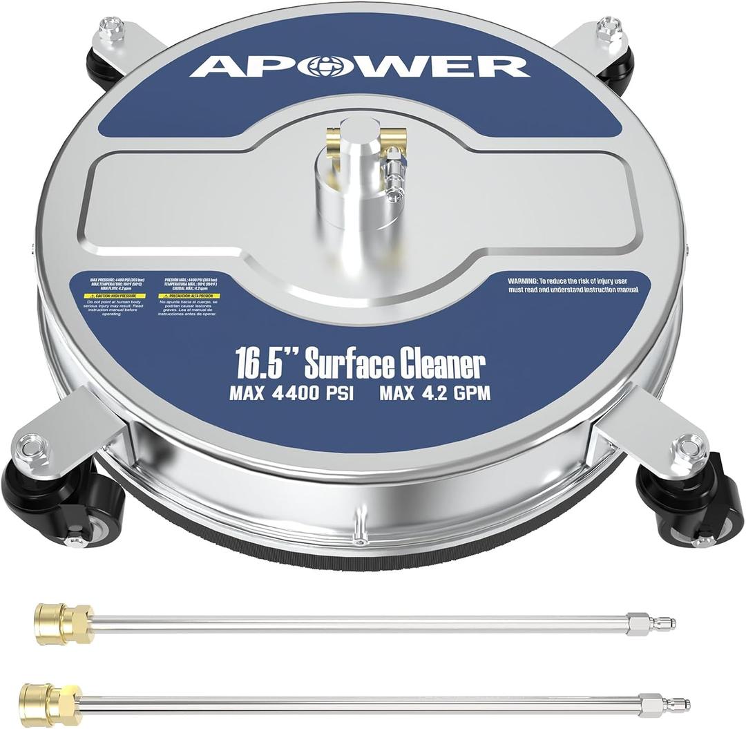 16.5" Pressure Washer Surface Cleaner Attachment, Max 4400 PSI, Stainless Steel Housing, 1/4" Quick Plug, for Gas and Electric Power Washers, Concrete Driveway Deck Wash
