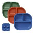 BABELIO Powerful Suction Plates for Baby & Toddler, 100% Food Grade Silicone, Divided, BPA Free, Microwave & Dishwasher Safe (2-Moon Blue/Kashmir Green/Bran Brown)