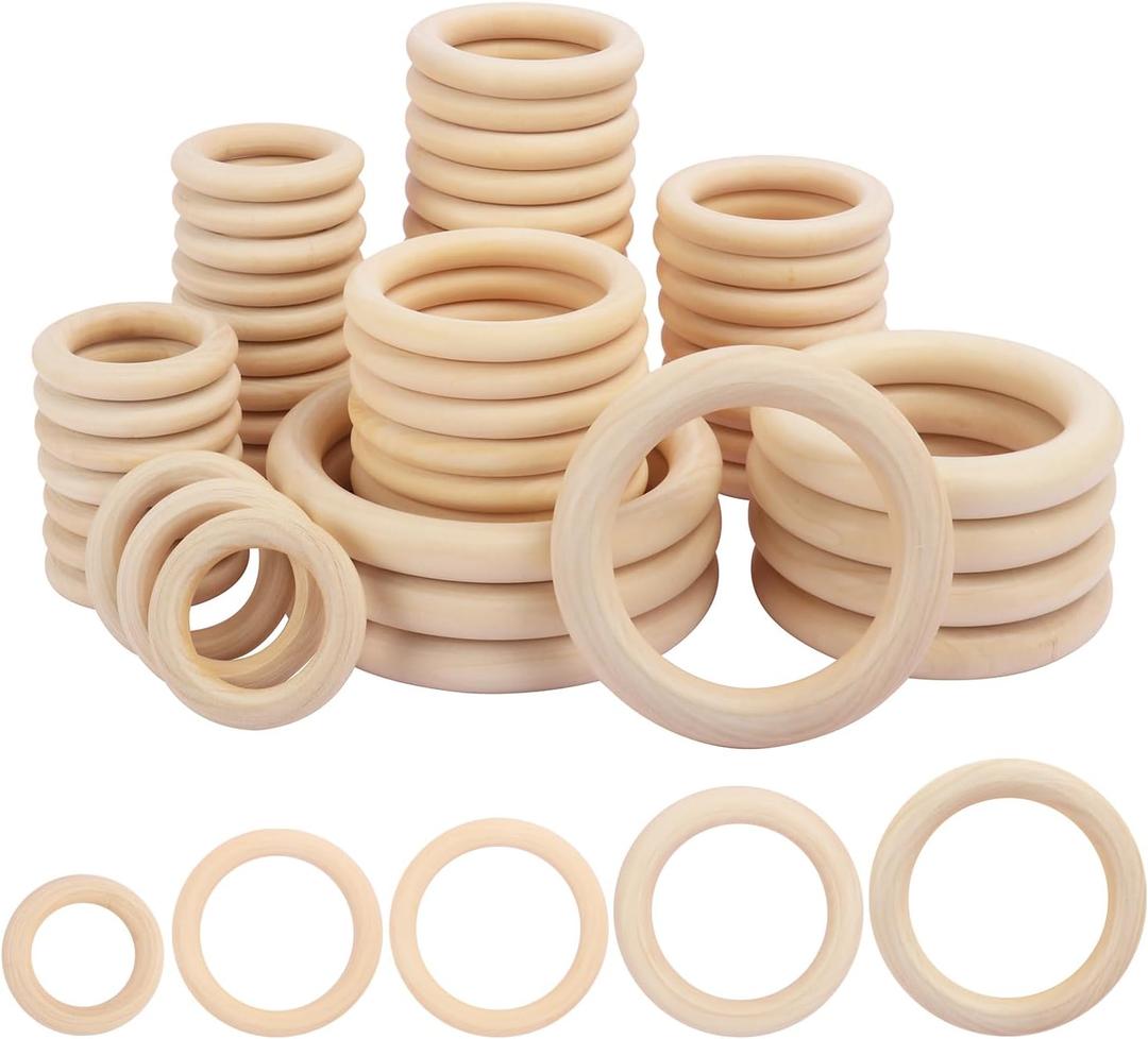 58 PCS 2.2/2.76/3.5/4/5.2 Inch Wooden Rings for Crafts, Natural Wood Rings for Macrame, Jewelry Making, and DIY Crafts, Unfinished Smooth Wood Rings, by GNIEMCKIN