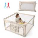 Baby Playpen,47"x47" Foldable Playpen for Babies and Toddlers,Large Play Pen with Zipper Door,Baby Play Pen Play Area(Light Khaki)