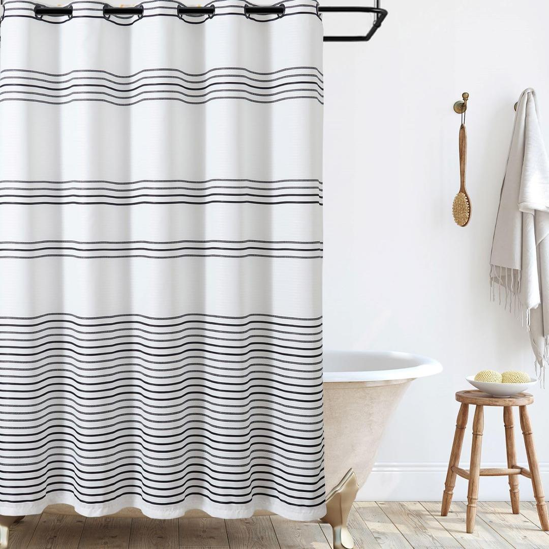 jinchan Extra Long No Hooks Needed Black and White Shower Curtain Modern Striped Waterproof Fabric Shower Curtains for Bathroom Hotel Spa 70x84 Inch jinchan Extra Long No Hooks Needed Black and White Shower Curtain Modern Striped Waterproof Fabric Shower Curtains for Bathroom Hotel Spa 70x84 Inch