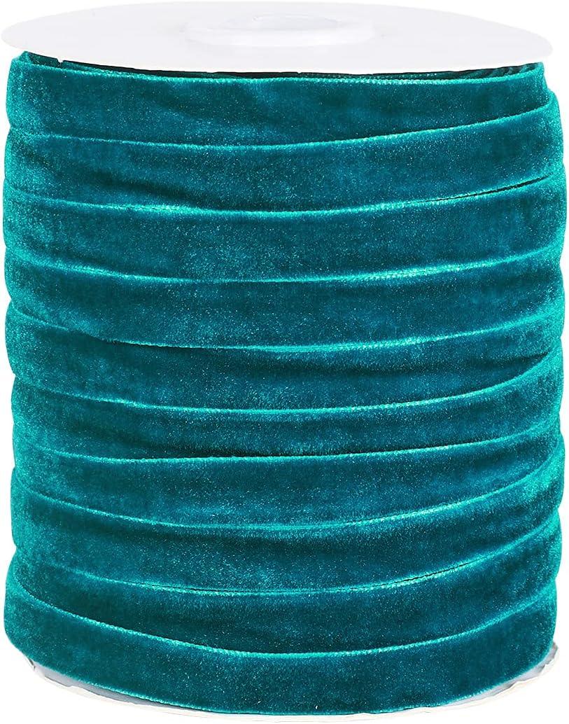 50 Yards Dark Cyan Velvet Ribbon Single Face Soft Ribbons 3/8 inch with Spool for DIY Sewing Gift Wrapping Home Party Wedding Decoration Jewelry Crafts Making