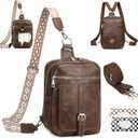 Sling Bag Crossbody Backpack - 2 in 1 Leather Cross Body Bag Fanny Pack with 2 Removable Straps (Coffee)