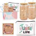 Nurse Gifts for Women, Nurse Appreciation Gift Baskets for Women, Nurses Week Gift Set, Nurse Graduation Birthday Box for Female 16 oz Can Glass, Makeup Bag, Bracelet