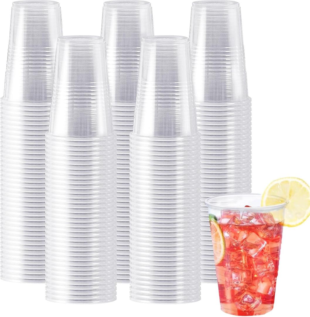 SIUQ 600 Pack 9 oz Plastic Cups, Clear Disposable Cups, Hot/Cold Party Drinking Cups, PP Clear Plastic Cups Bulk for Party, Picnic, BBQ, Wedding, Travel