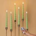 Spiral Green Flameless Taper Candles with Remote, Flickering Battery Operated LED Wax Candlesticks Spring Easter Home Decor Set of 6