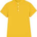 Phedrew Boys Short Sleeve Henley Shirt Kids Button Up T-Shirts Casual Summer Solid Tees (9-10 Years, Yellow)