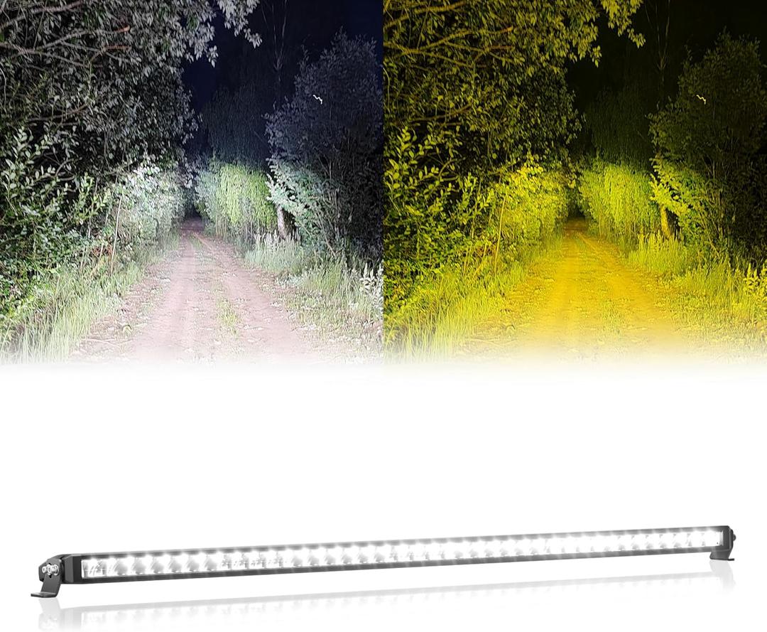 White Amber LED Light Bar 42 Inch Single Row High Bright Dual Color Slim Spot Flood Combo LED Work Light Driving Fog Lamp for Pickup Off Road Truck ATV UTV Boat