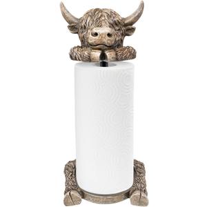 Rustic Highland Cow Paper Towel Holder - Unique Resin & Metal Farmhouse | Country Style Decor for Kitchen & Dining, Adorable Highland Cow Design, Ideal Gift Idea, Fits Standard Rolls