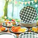 60 Pcs Green Gingham Plates 9 Inch Disposable Checkered Plaid Dinner Paper Dessert Plates for Birthday Baby Shower Wedding Camping Themed Party Supplies, 4 Styles