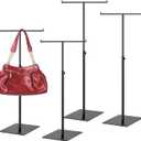 Leinuosen 4 Pcs Tabletop Purse Display Stand Metal T Bar Handbag Display Stand Holder Adjustable Height Double Hook Hanging Jewelry Stands for Home Store Boutique Counter