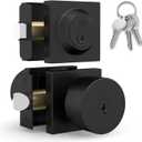 Mega Handles SUANA Entrance Combo, Door Knob and Cylinder Deadbolt and Key Combo, Heavy Duty Locking Door Knobs for Left or Right-Handed Doors  Matte Black (1 Pack)
